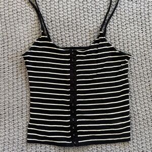 American Eagle Soft & Sexy Black and White Striped Tank Top with Hook detail